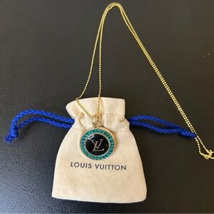 Louis Vuitton LV Logo Zipper Pull Charm W/Necklace 925 Gold Plated Italy W/Dusty